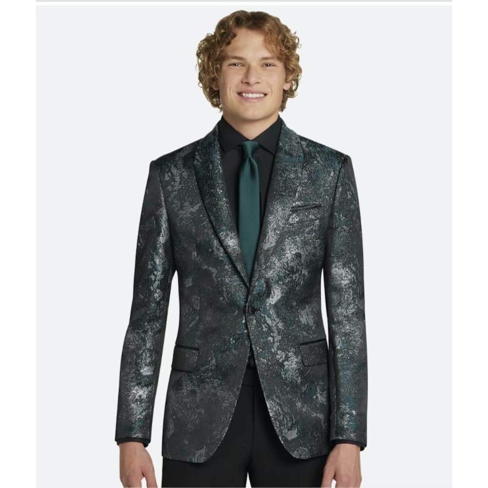 Egara Slim Fit Galaxy Dinner Jacket - Teal/Silver. size: 36S